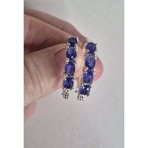 Vintage AVON Silvertone Blue Simulated Sapphire Hoop Pierced Earrings NOS